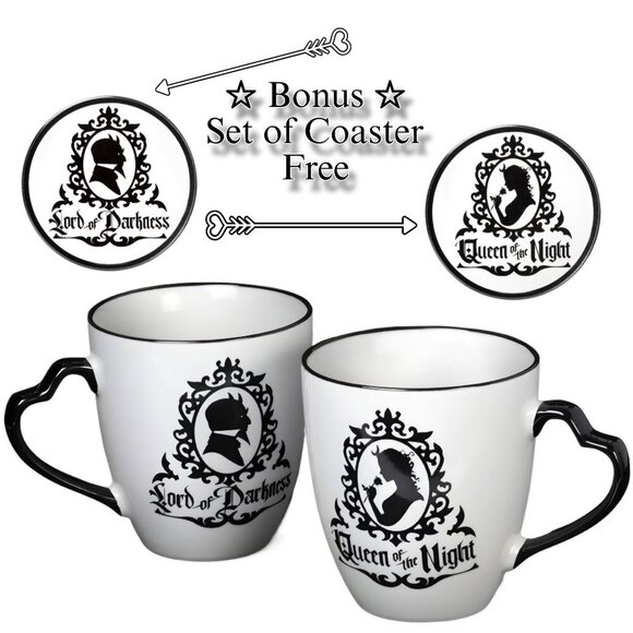 Alchemy Gothic ✦ Queen & Lord Mug Set ✦ Bone China w/ Coasters Gothic Royalty - Picture 1 of 10